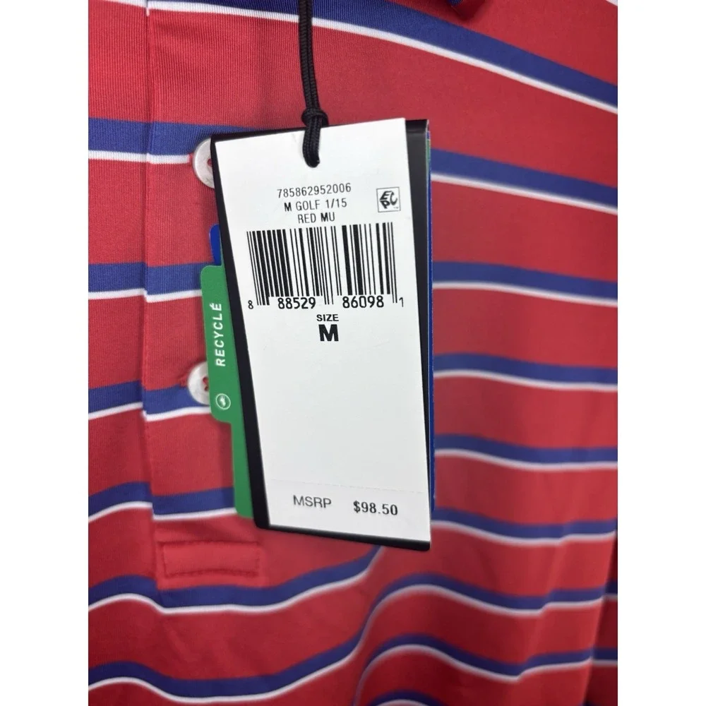 Ralph Lauren‎ RLX Polo Shirt Men's Medium Red & Blue Stripe Wicking $98.50 NWT